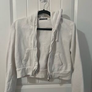 Brandy Melville white crop zip